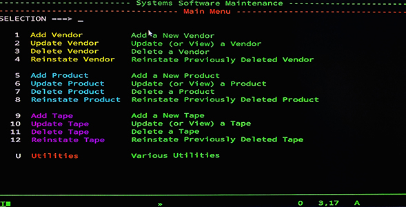 Terminal screen of an IBM Z System