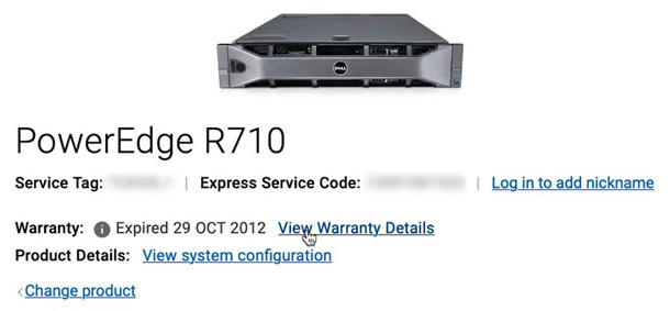 Example Results for a Dell Service Tag Lookup